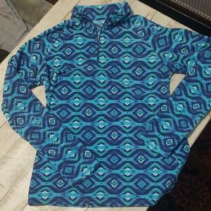 White Sierra Blue and Green Geometric Pullover